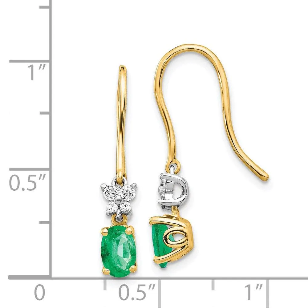 14k 1/8ct Diamond & Emerald Shepherd Hook Earrings