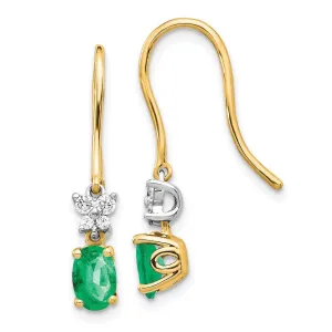 14k 1/8ct Diamond & Emerald Shepherd Hook Earrings