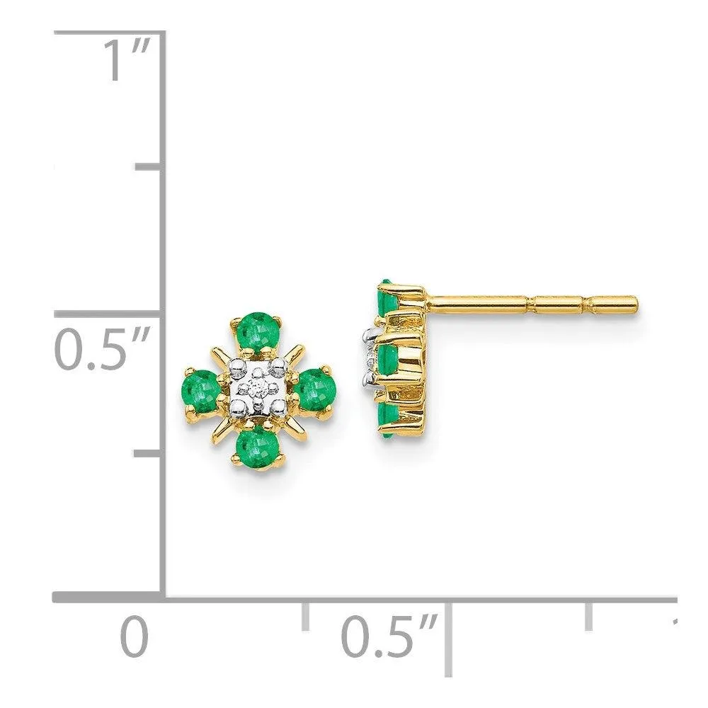 14k Gold Emerald & Diamond Post Earrings