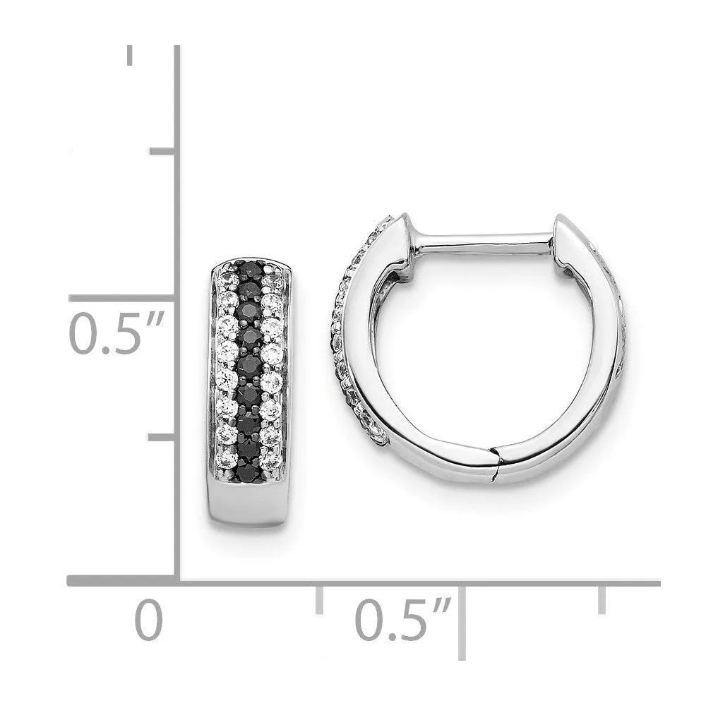 14k White Gold Black and White Diamond Hinged Hoop Earrings