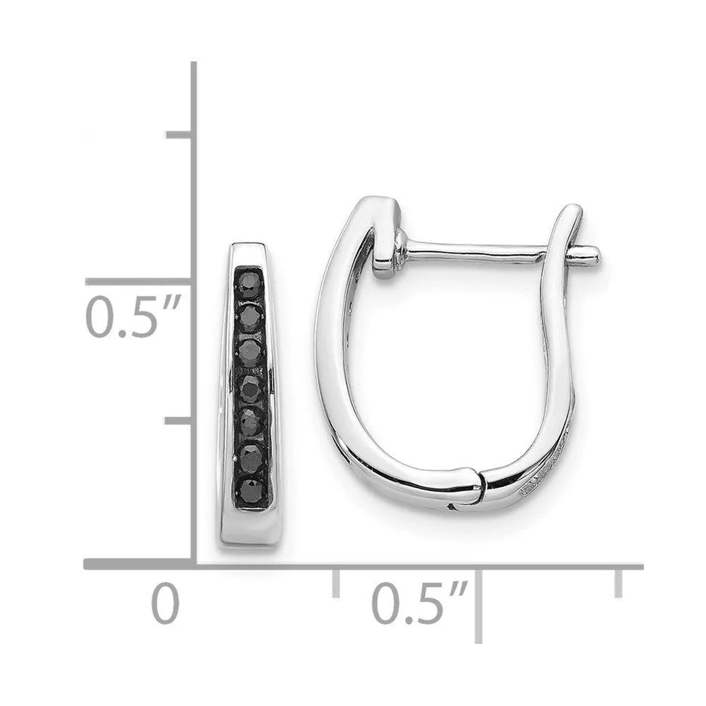 14K White Gold Black Diamond 3mm Hinged Hoop Earrings