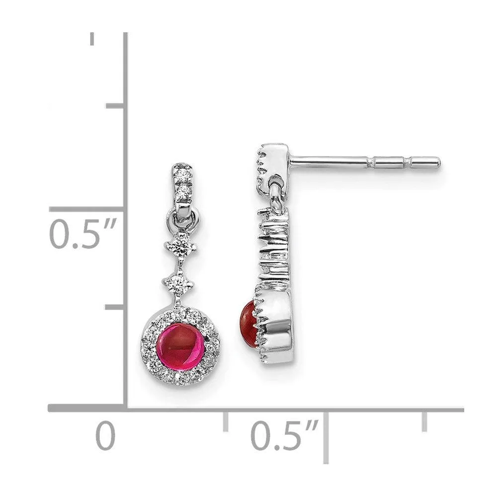 14k White Gold Diamond & Cabochon Ruby Earrings