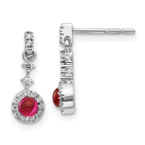 14k White Gold Diamond & Cabochon Ruby Earrings