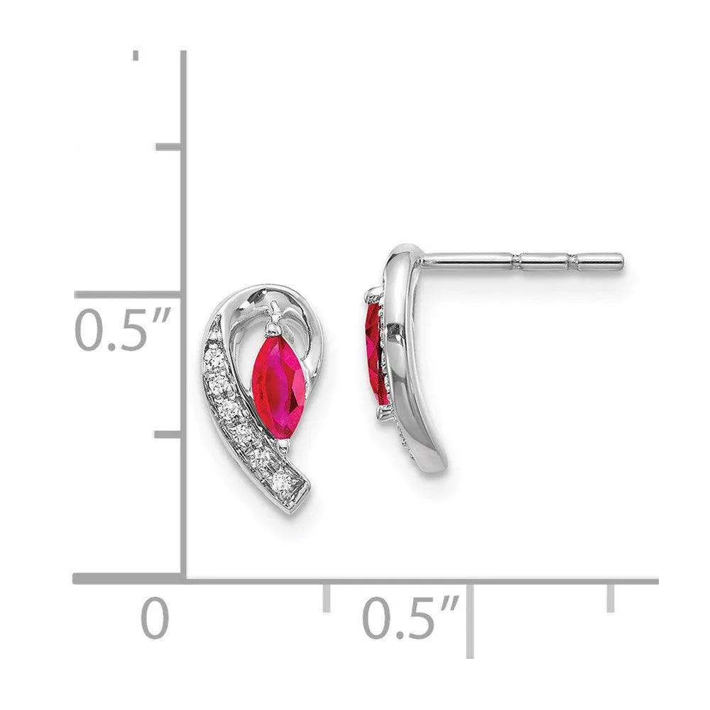 14k White Gold Diamond & Ruby Earrings