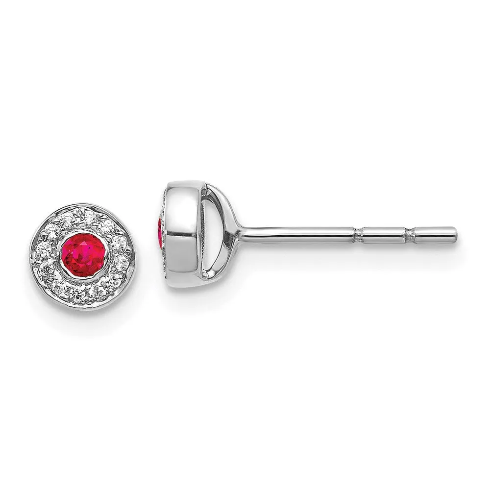 14k White Gold Diamond and Ruby Post Earrings