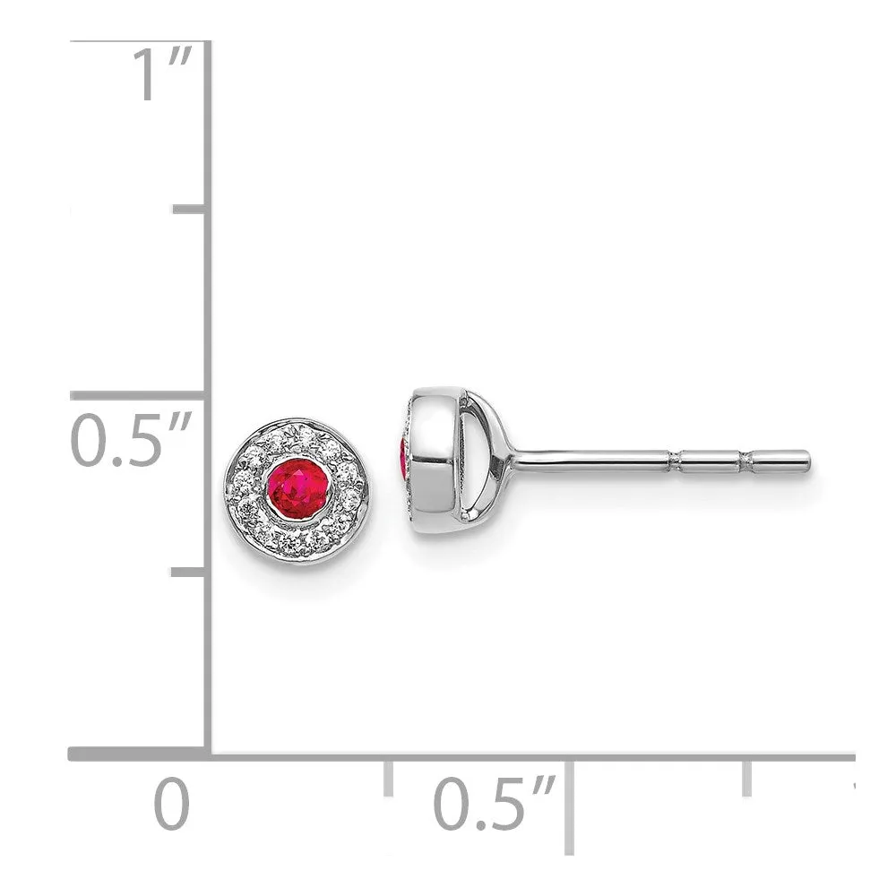 14k White Gold Diamond and Ruby Post Earrings