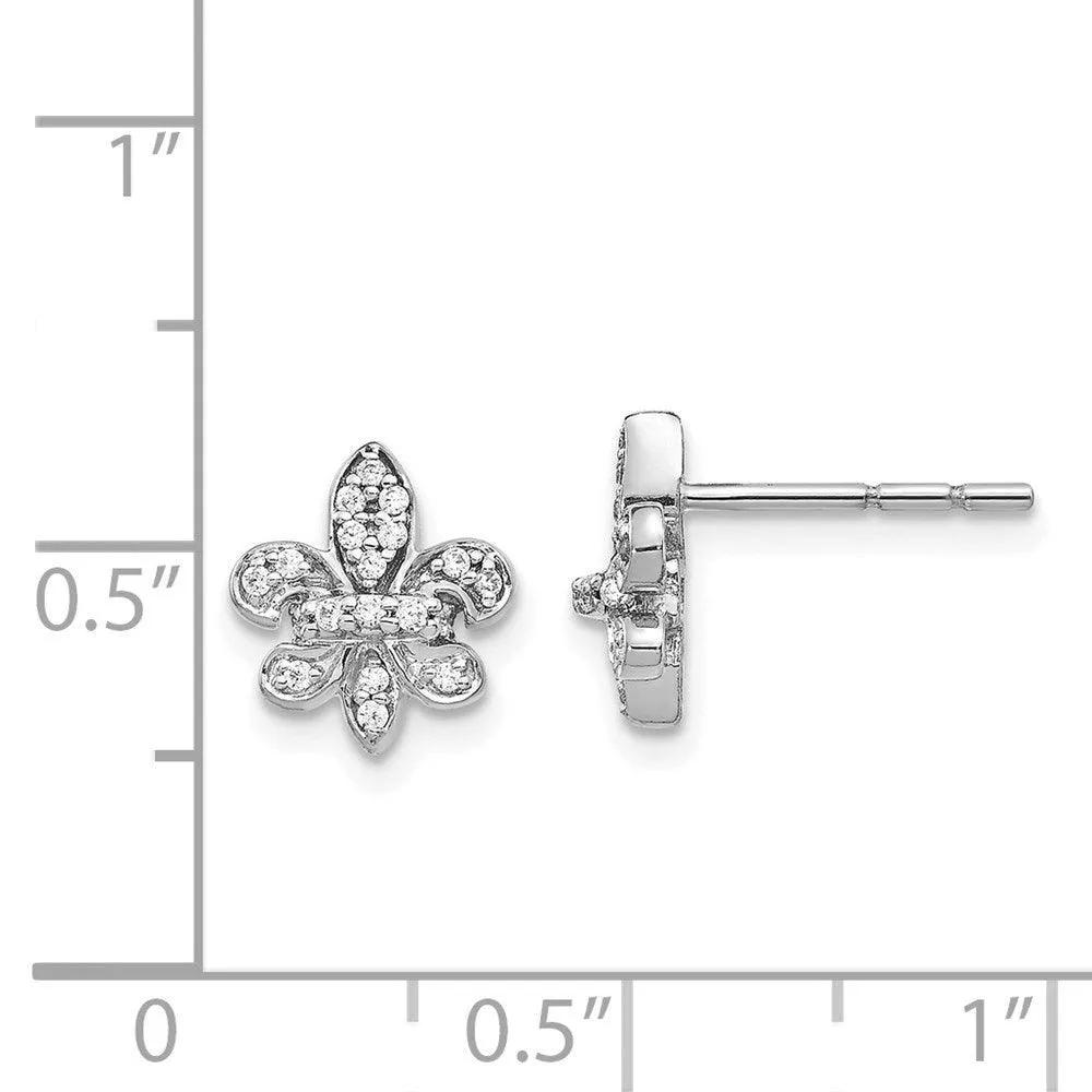 14k White Gold Diamond Fleur de Lis Post Earrings