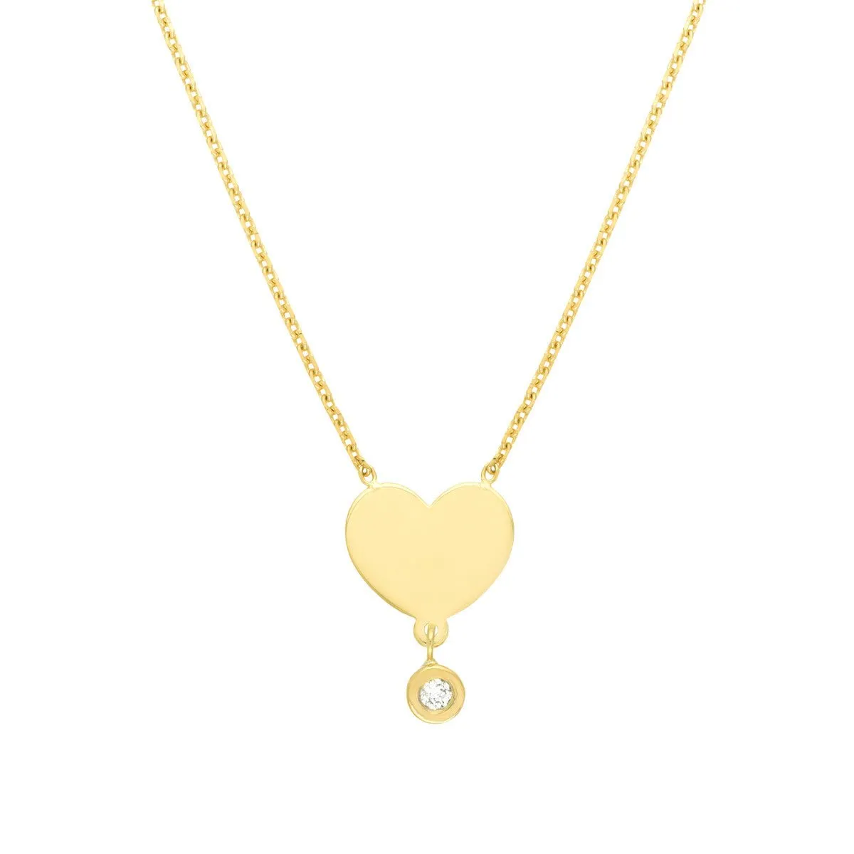 14K Yellow Gold Heart with Diamond Drop Adjustable Necklace