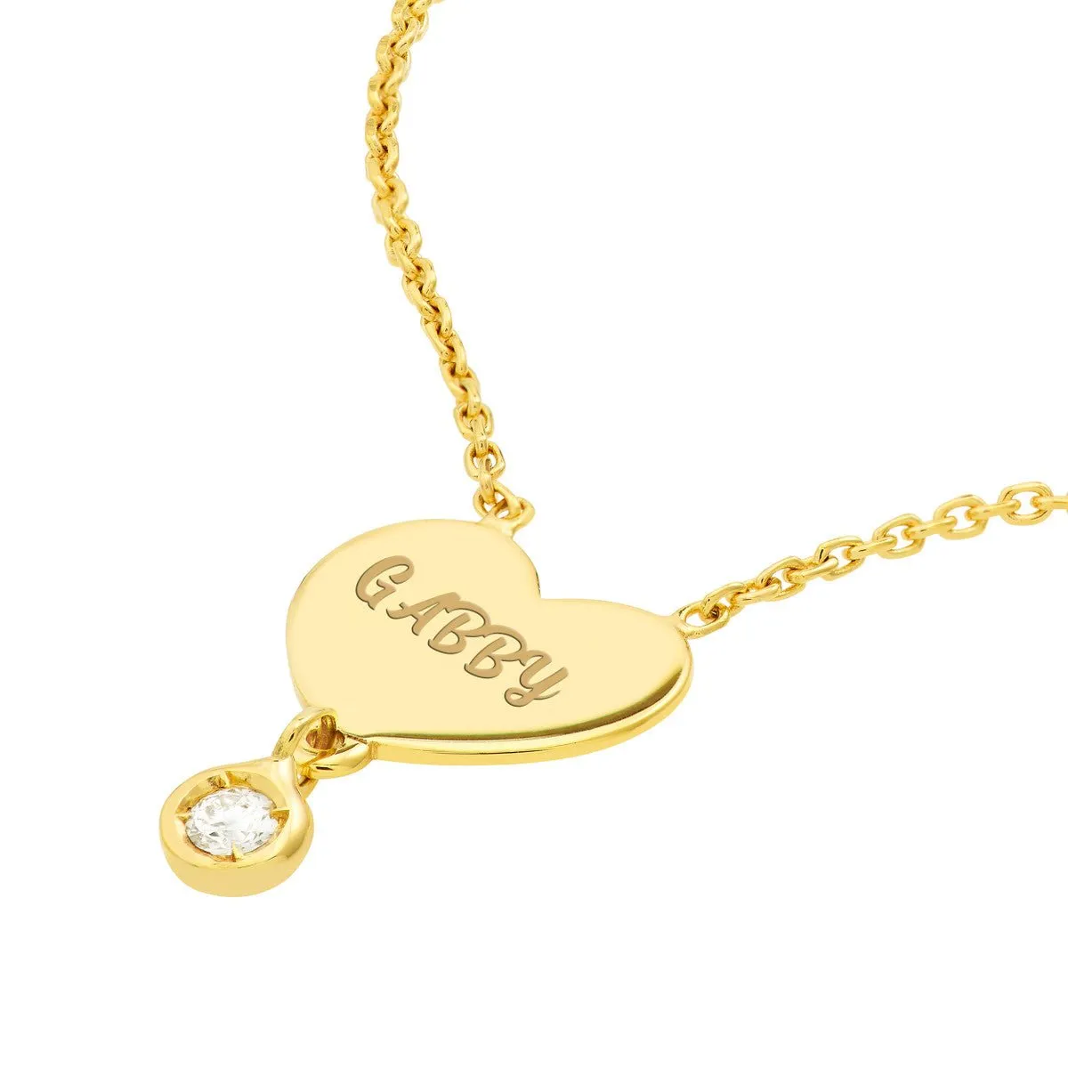 14K Yellow Gold Heart with Diamond Drop Adjustable Necklace