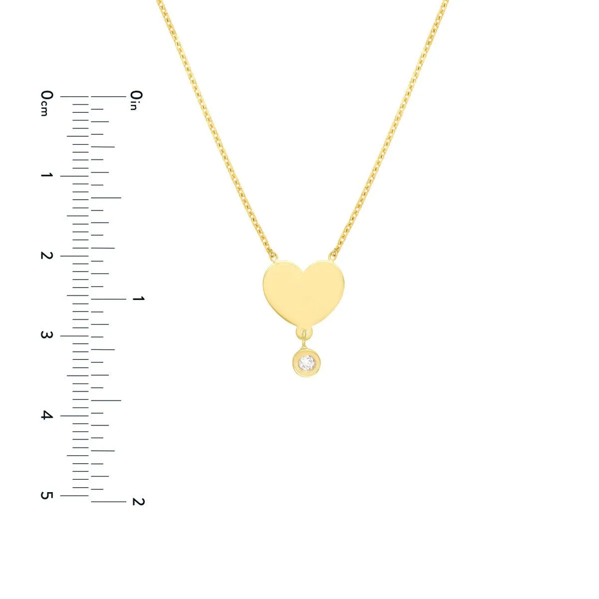 14K Yellow Gold Heart with Diamond Drop Adjustable Necklace