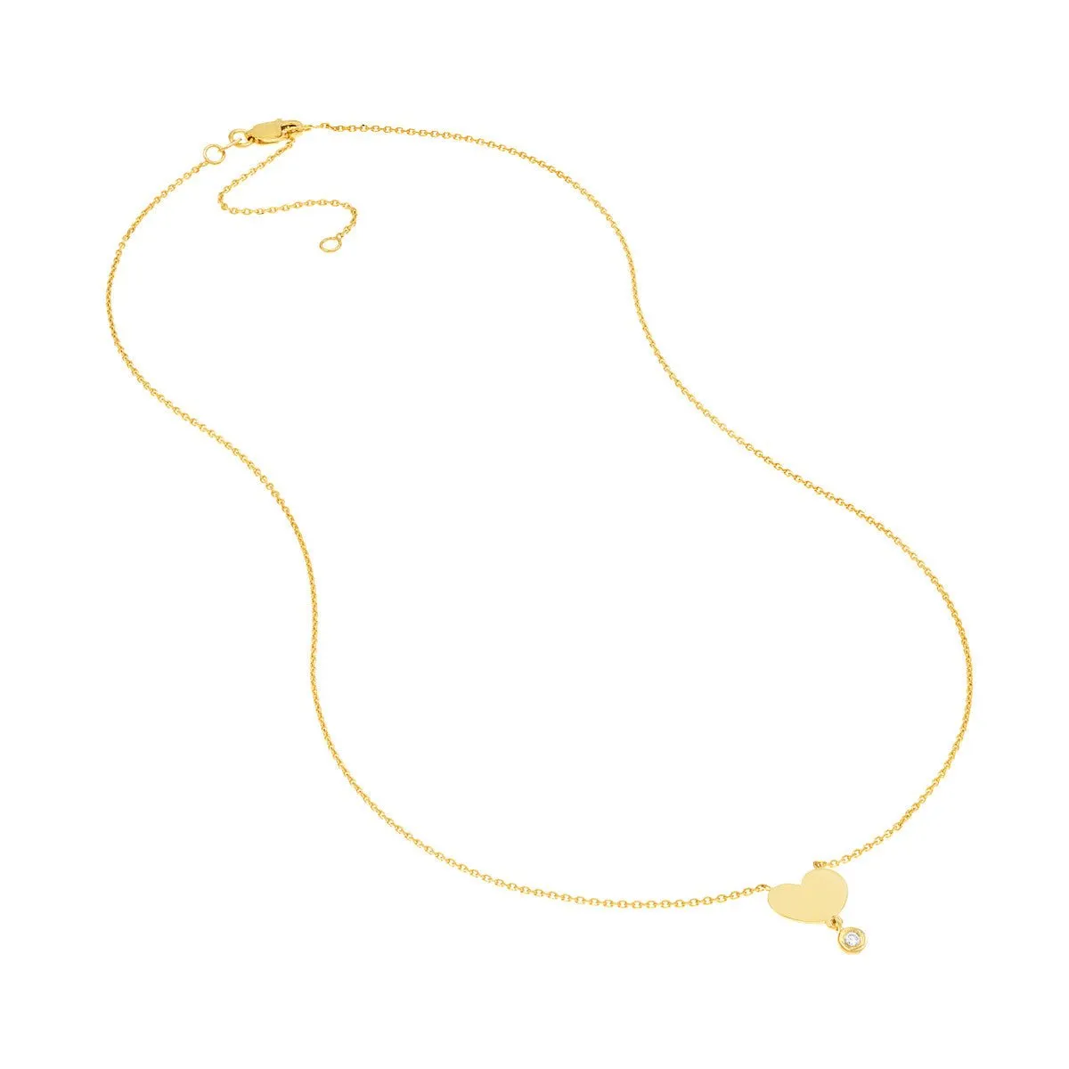 14K Yellow Gold Heart with Diamond Drop Adjustable Necklace