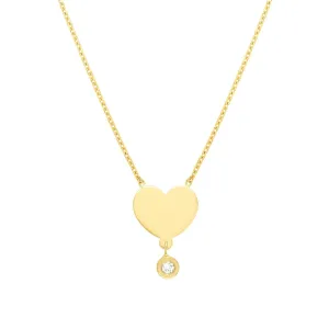 14K Yellow Gold Heart with Diamond Drop Adjustable Necklace