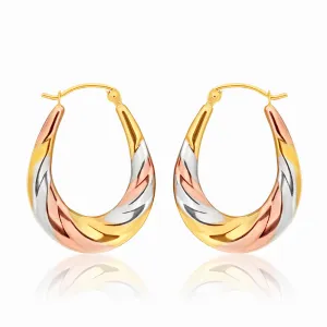 9ct three tone gold 13mm creoles with a twist