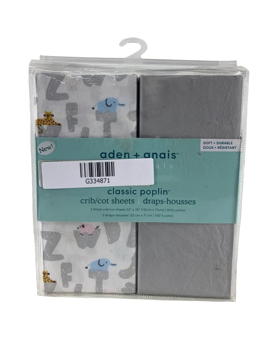 Aden   Anais Essentials Classic Poplin Crib Sheets, 2 Pack, Alphabet Animals