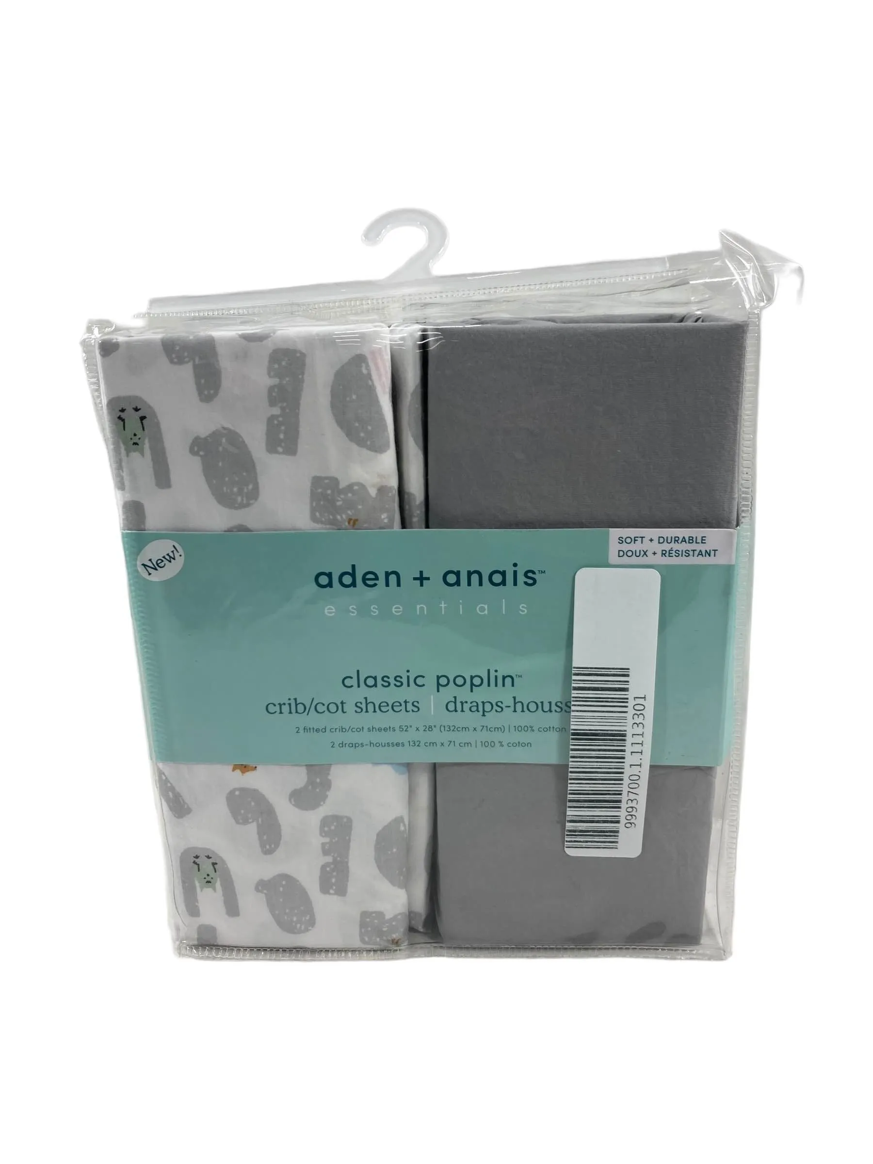 Aden   Anais Essentials Classic Poplin Crib Sheets, 2 Pack, Alphabet Animals