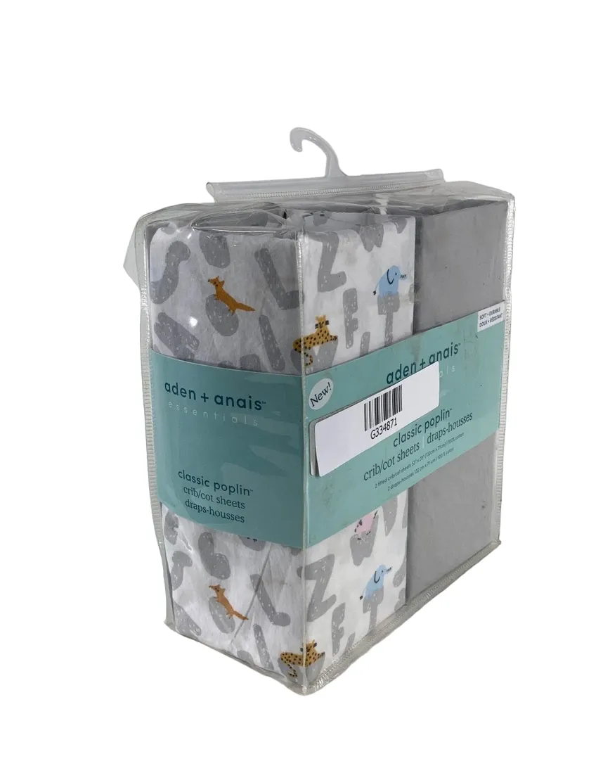 Aden   Anais Essentials Classic Poplin Crib Sheets, 2 Pack, Alphabet Animals