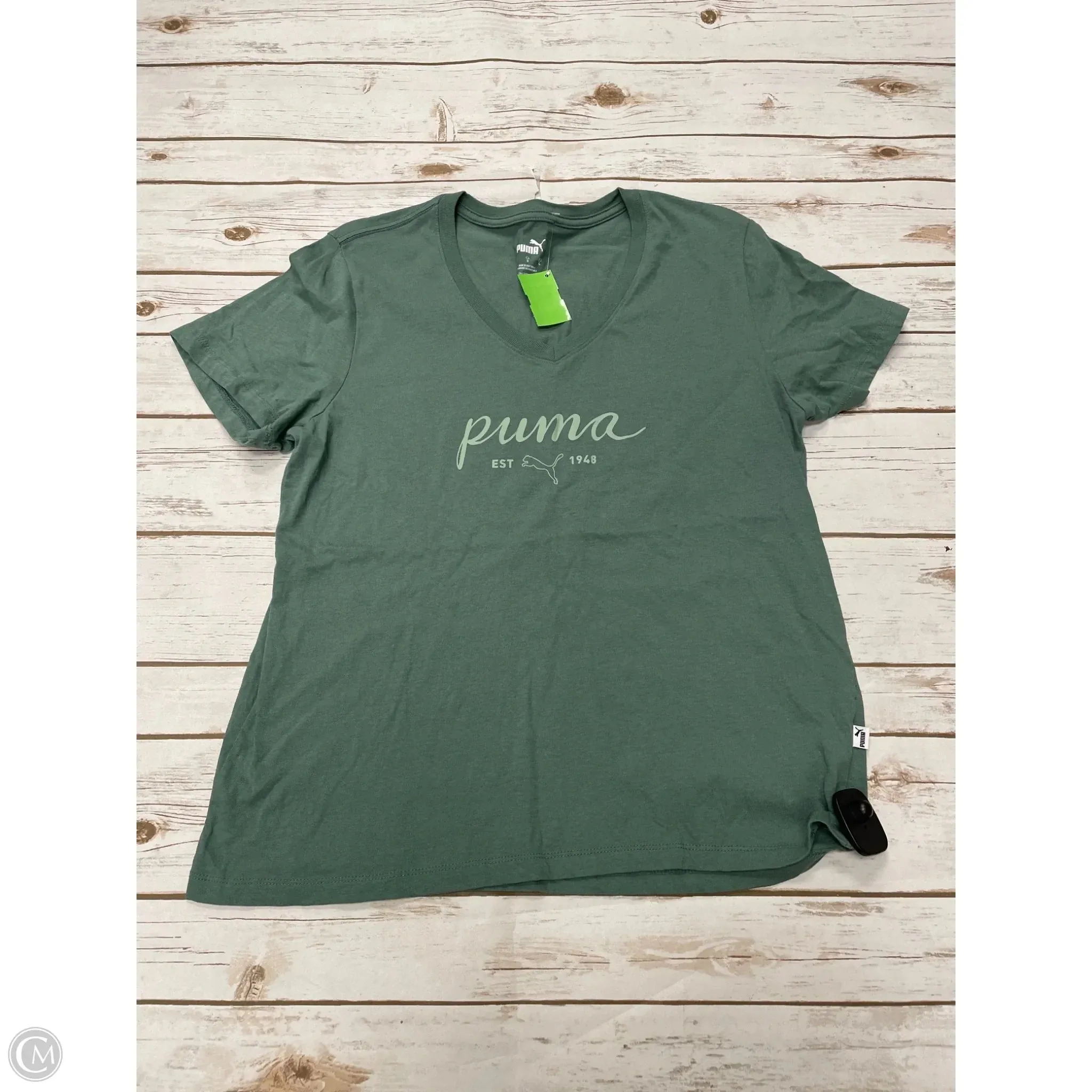 Athletic Top Short Sleeve By Puma In Green, Size: L