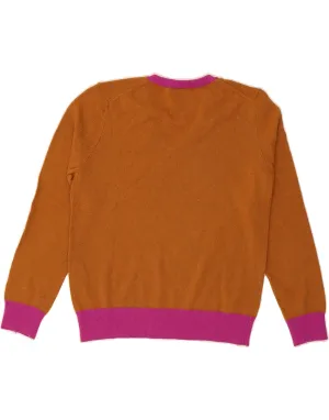 BENETTON Womens V-Neck Jumper Sweater UK 10 Small Brown Colourblock