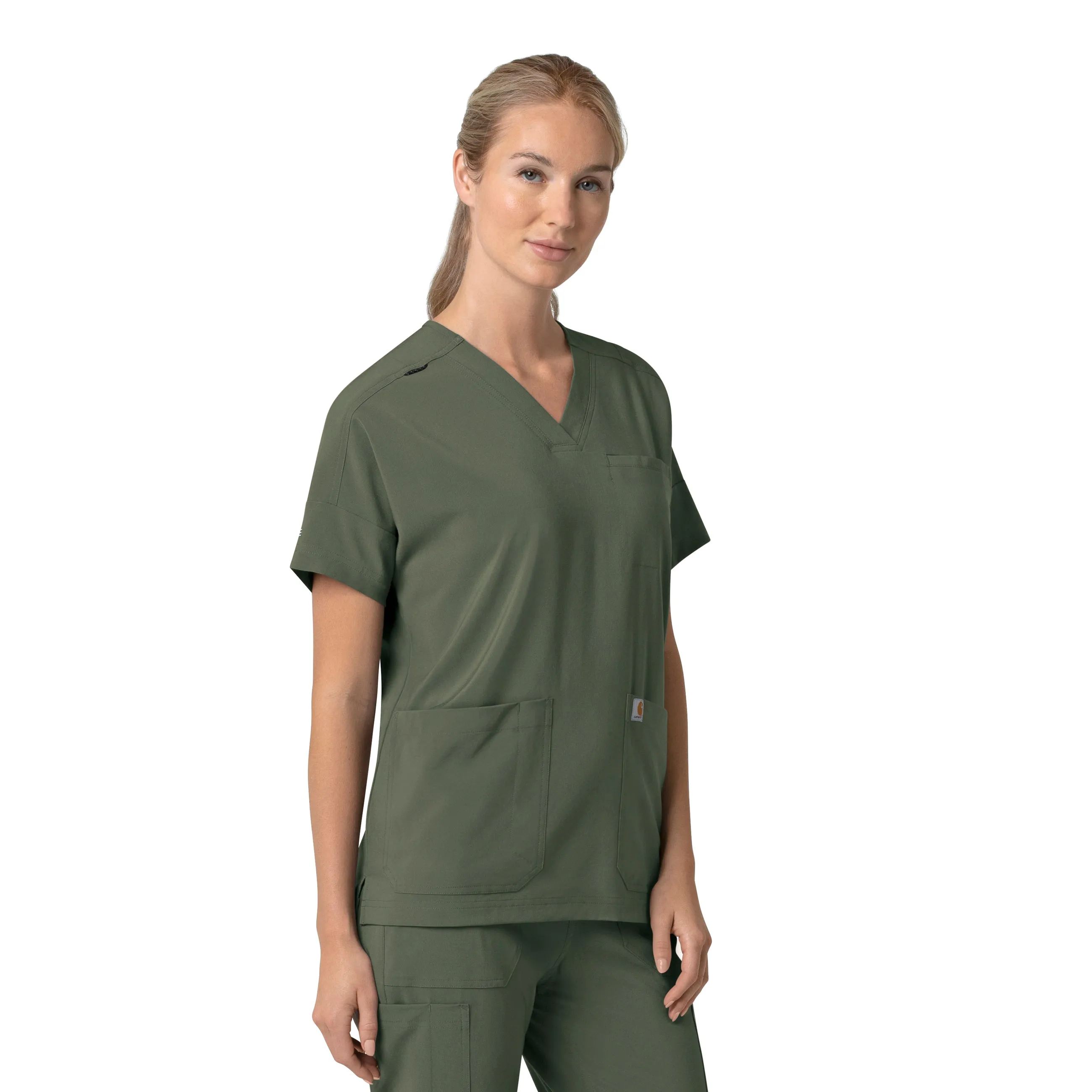 Carhartt Force Cross-Flex Women's Oversized V-Neck Scrub Top - Olive