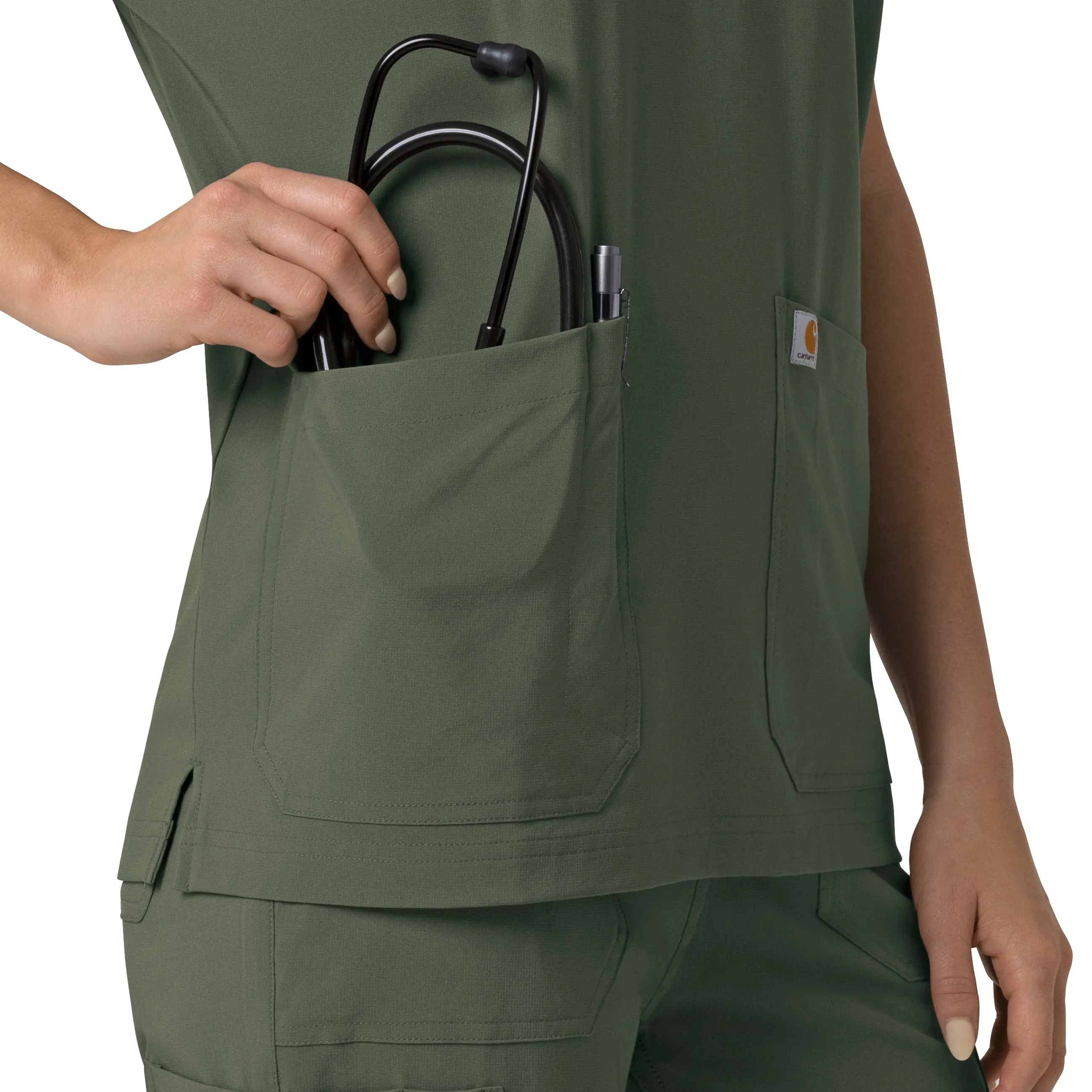 Carhartt Force Cross-Flex Women's Oversized V-Neck Scrub Top - Olive