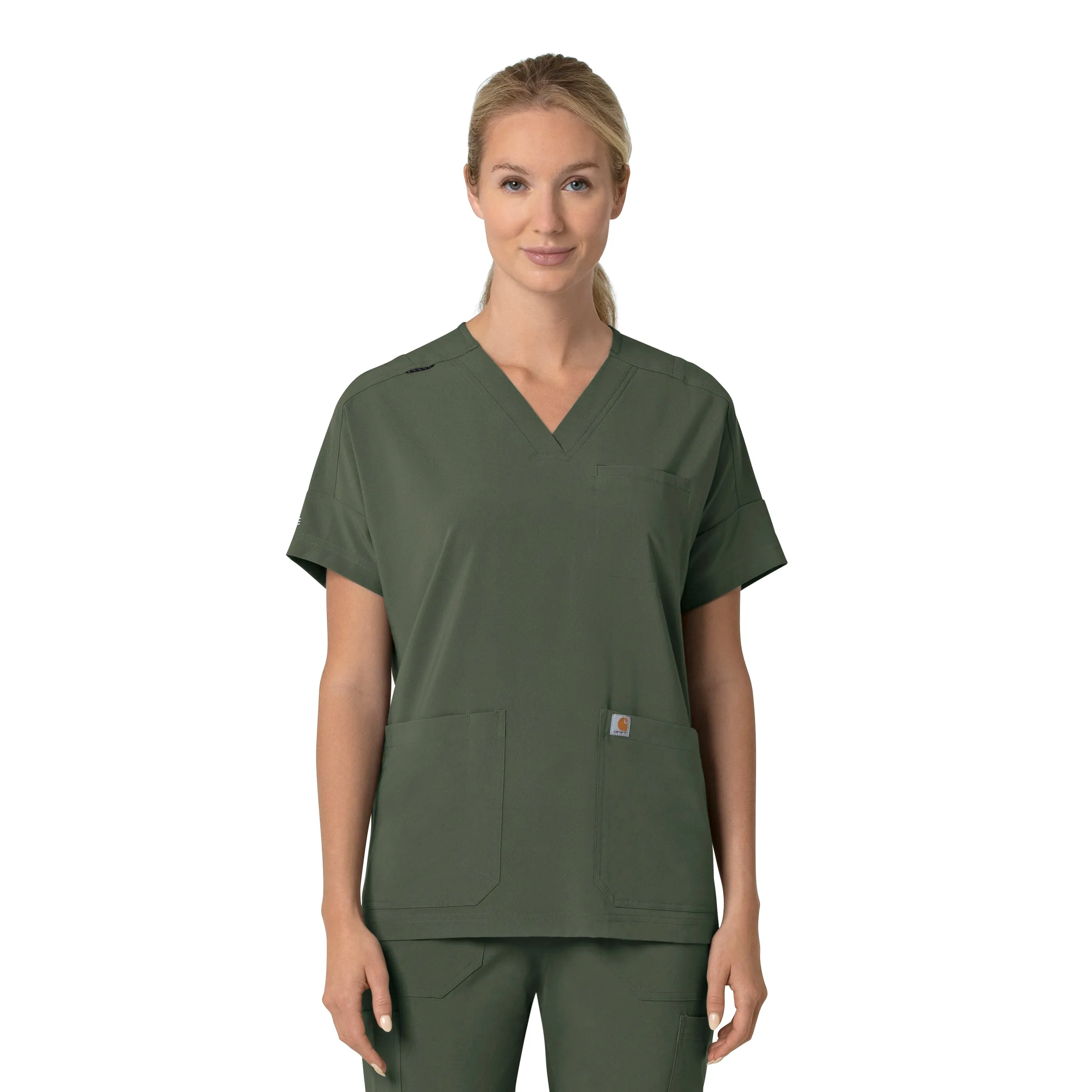 Carhartt Force Cross-Flex Women's Oversized V-Neck Scrub Top - Olive