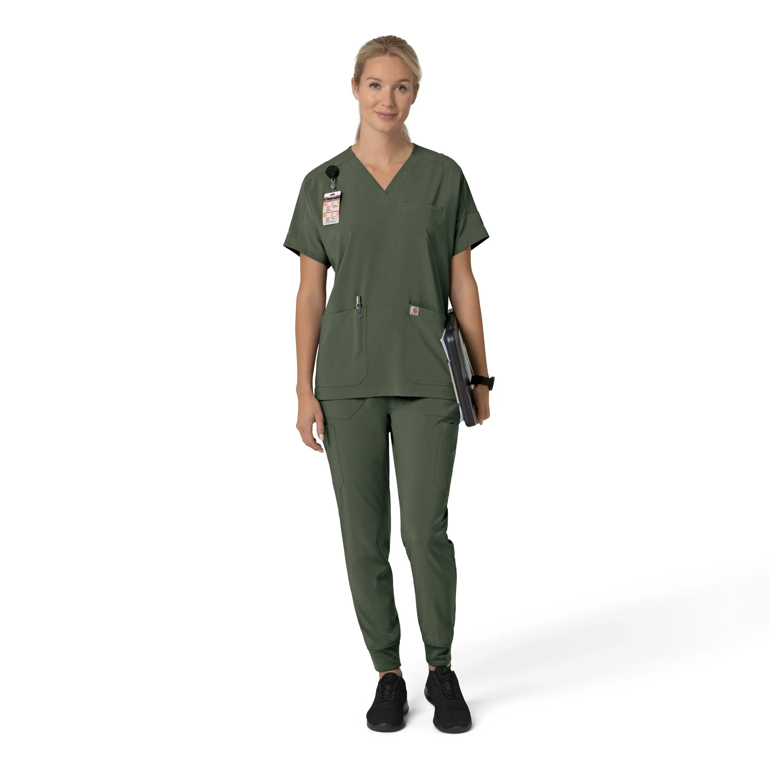Carhartt Force Cross-Flex Women's Oversized V-Neck Scrub Top - Olive
