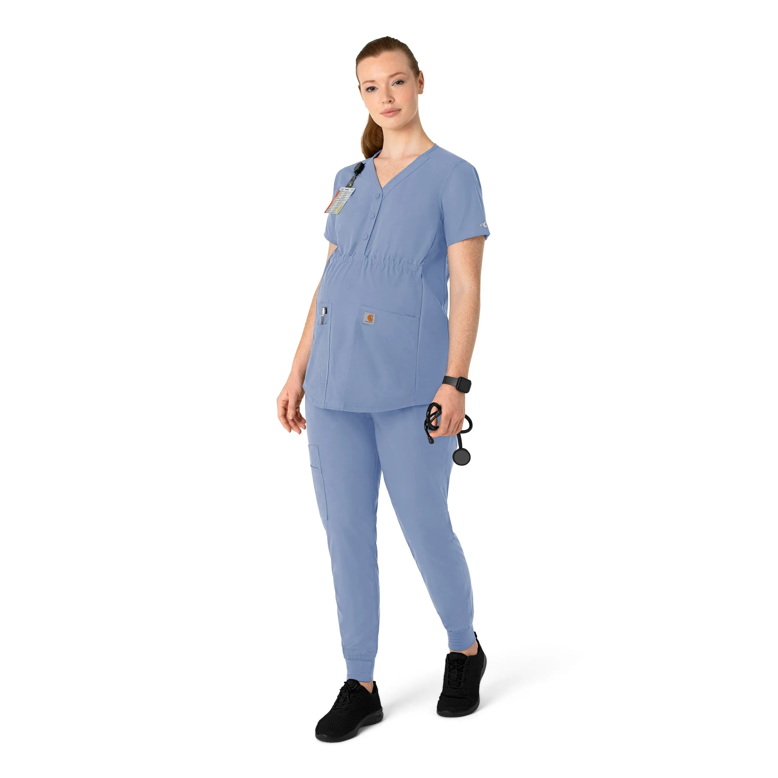 Carhartt Force Essentials Women's Henley Maternity Scrub Top - Ceil Blue