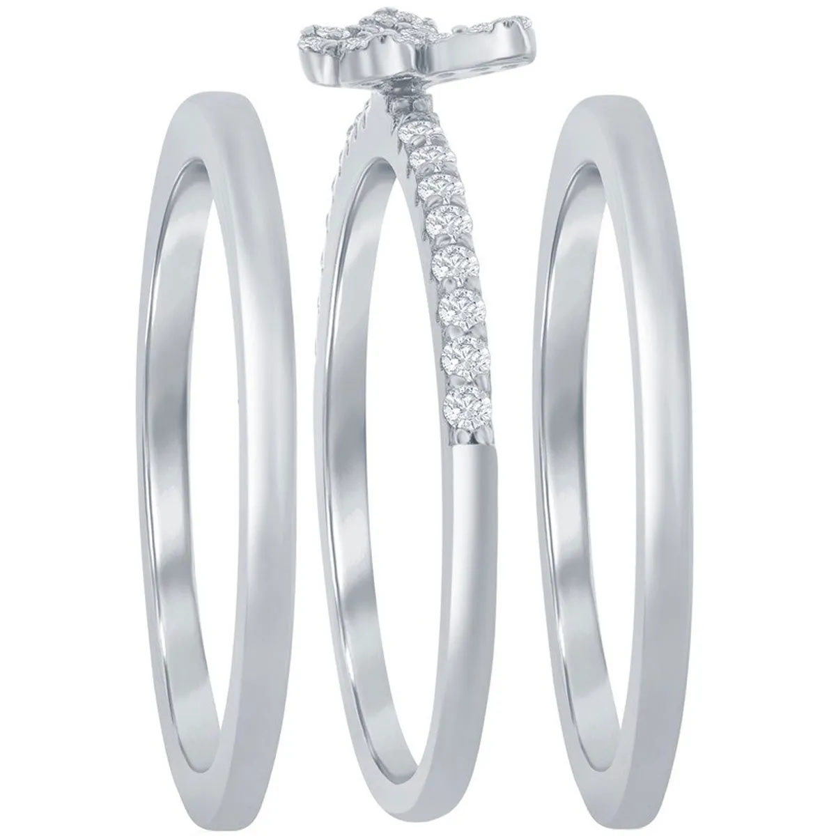 Classic Women's 3-pc Micro Pave CZ Butterfly Ring - W-2691