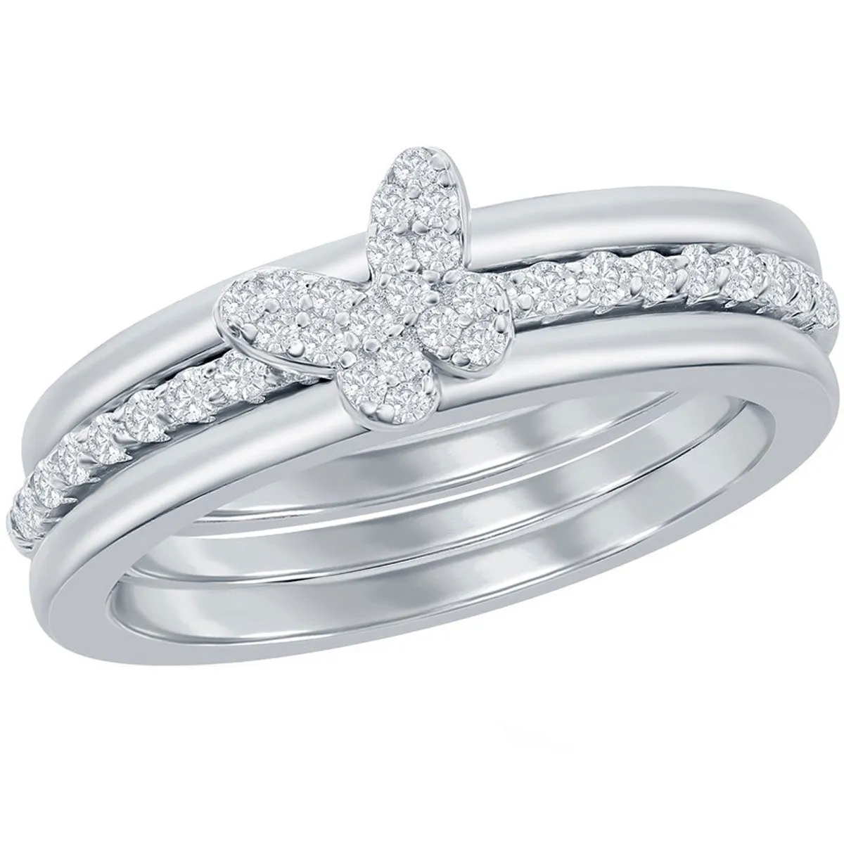 Classic Women's 3-pc Micro Pave CZ Butterfly Ring - W-2691
