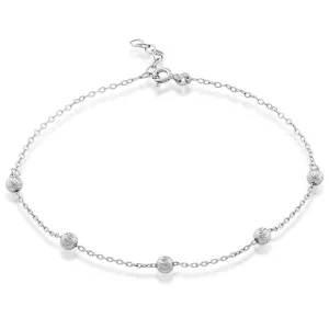 Classic Women's Anklet - Sterling Silver Diamond Cut Beads | R-9107