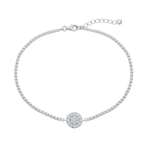 Classic Women's Anklet - Sterling Silver Round Disc Design White CZ Tennis | R-9288
