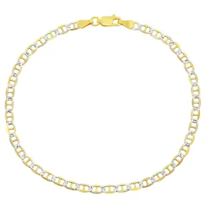 Classic Women's Anklet - Two Tone Sterling Silver 3.5mm Pave Marina Style | Q-5765-9