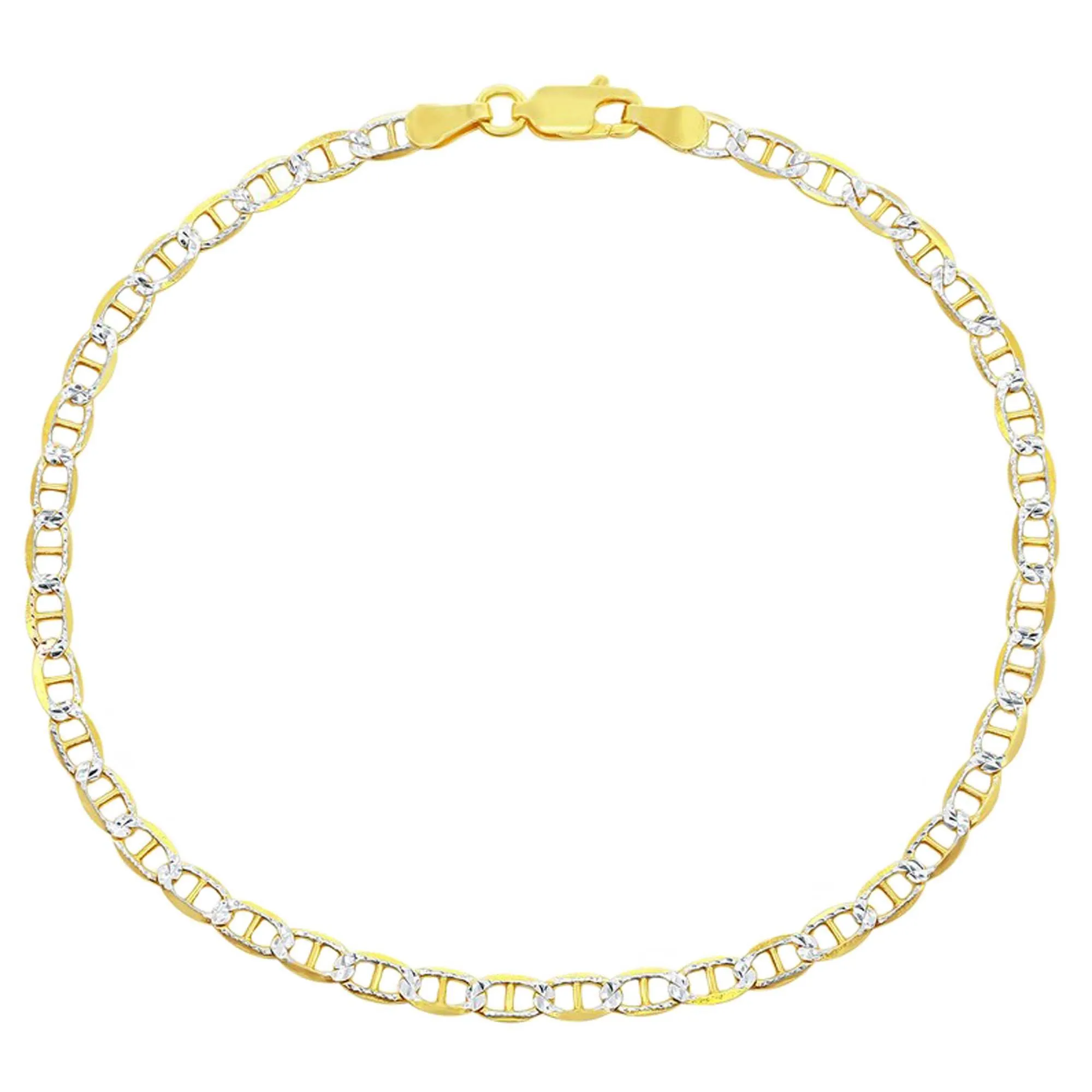 Classic Women's Anklet - Two Tone Sterling Silver 3.5mm Pave Marina Style | Q-5765-9