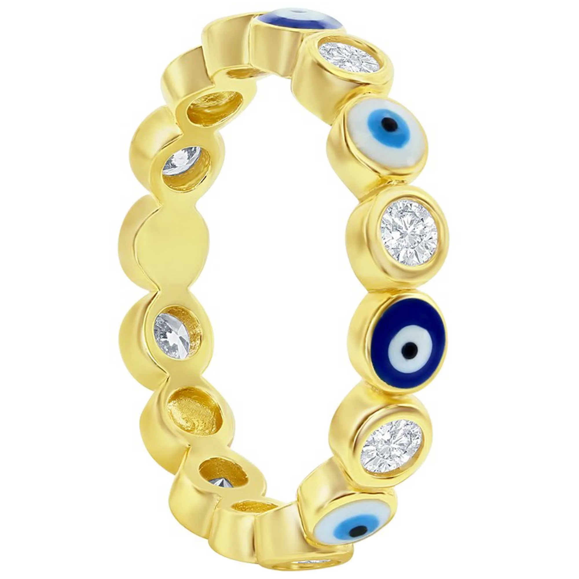 Classic Women's Blue and White Evil Eye CZ Ring - W-2916