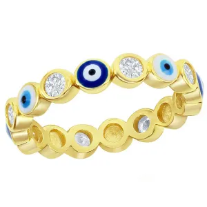 Classic Women's Blue and White Evil Eye CZ Ring - W-2916