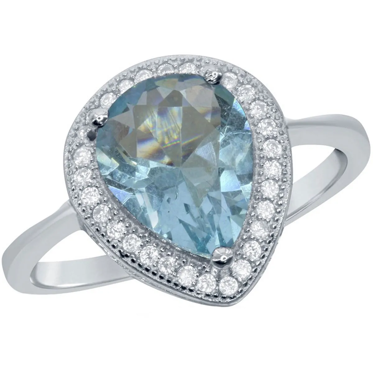 Classic Women's Blue Topaz with White CZ Ring - W-1758