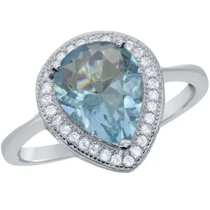 Classic Women's Blue Topaz with White CZ Ring - W-1758