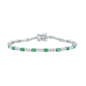 Classic Women's Bracelet - Silver 3mm Green Emerald CZ and White CZ Tennis | T-8031