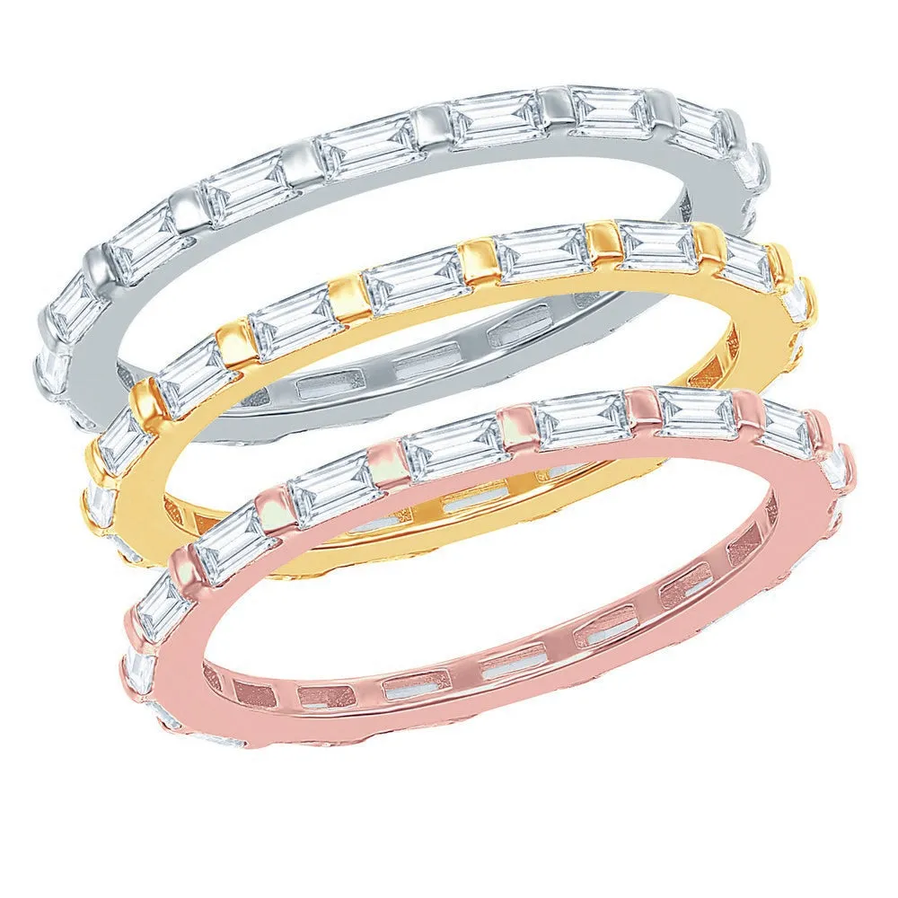 Classic Women's CZ and Beaded Tri-Color Band Ring - W-2425