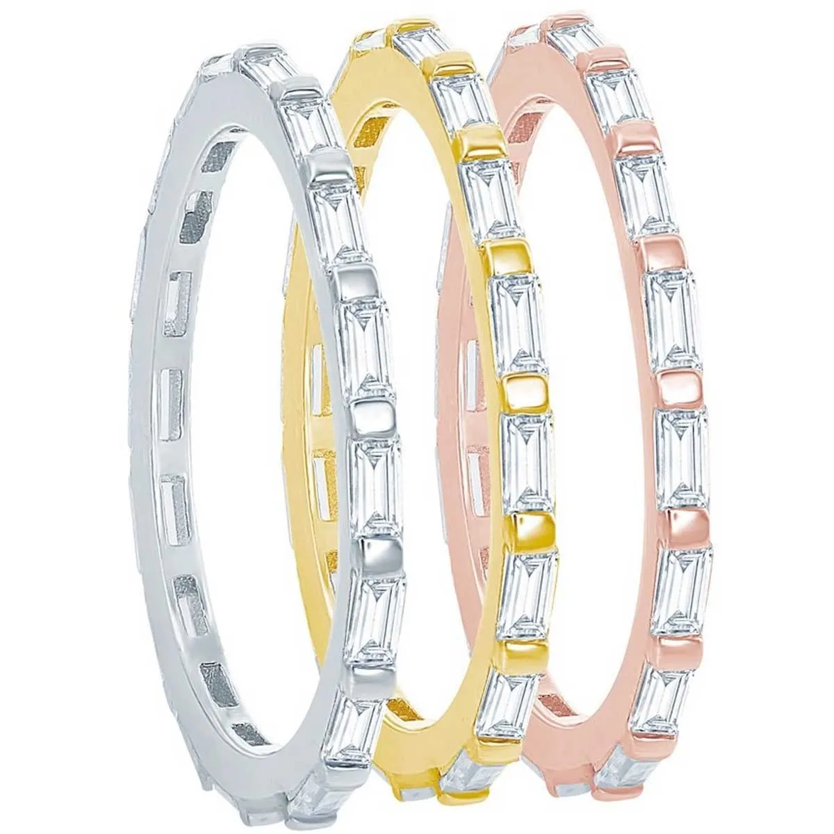Classic Women's CZ and Beaded Tri-Color Band Ring - W-2425
