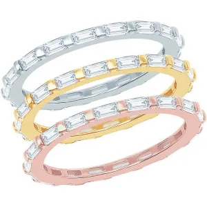 Classic Women's CZ and Beaded Tri-Color Band Ring - W-2425