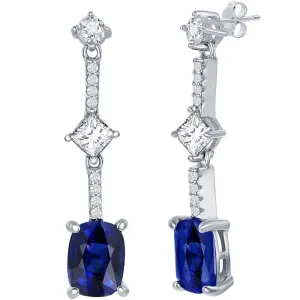 Classic Women's Earrings - Sterling Silver White and Cushion Cut Sapphire CZ | D-7841