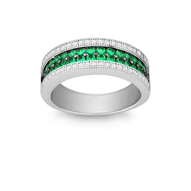 Classic Women's Emerald and White CZ Pave Ring - W-9900