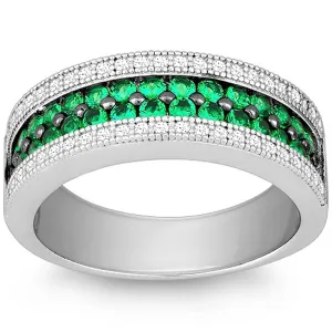 Classic Women's Emerald and White CZ Pave Ring - W-9900