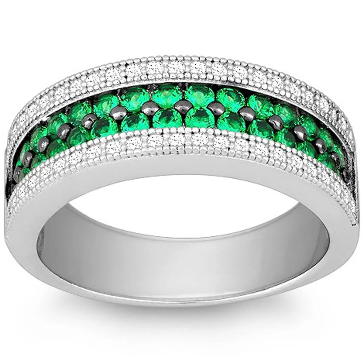 Classic Women's Emerald and White CZ Pave Ring - W-9900