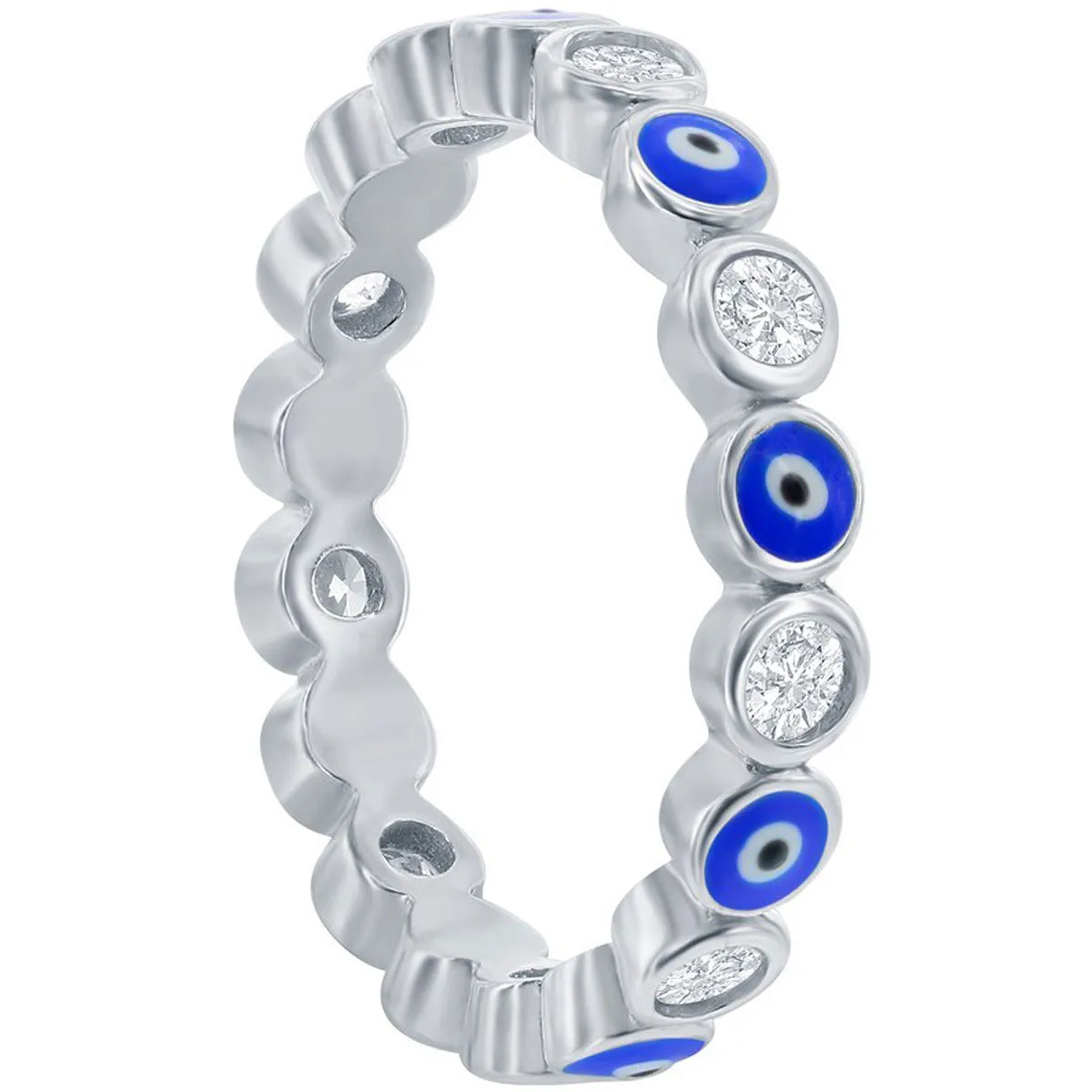 Classic Women's Evil Eye Enamel and White CZ Ring - W-2889