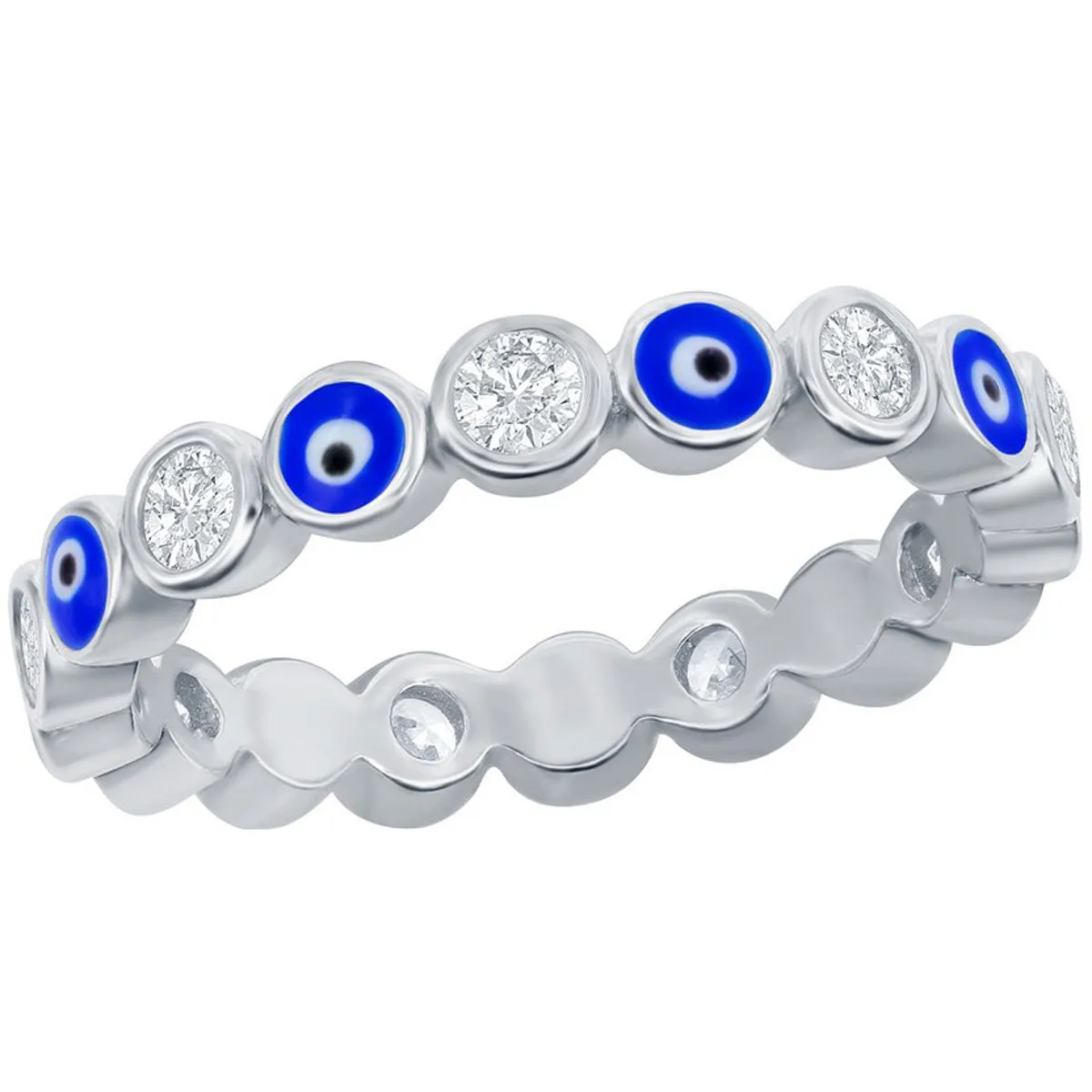Classic Women's Evil Eye Enamel and White CZ Ring - W-2889