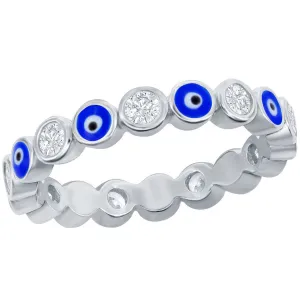 Classic Women's Evil Eye Enamel and White CZ Ring - W-2889