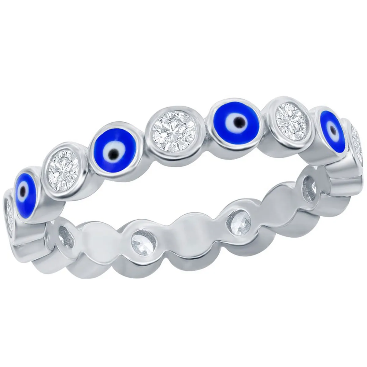 Classic Women's Evil Eye Enamel and White CZ Ring - W-2889