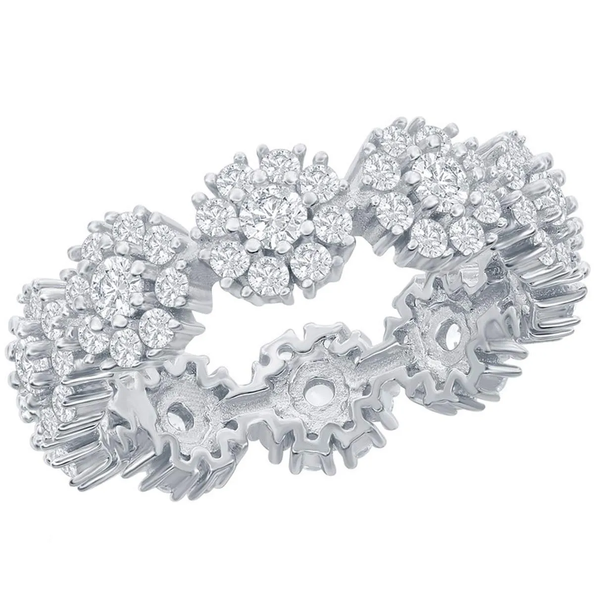 Classic Women's Flower Design CZ Eternity Ring - W-2706